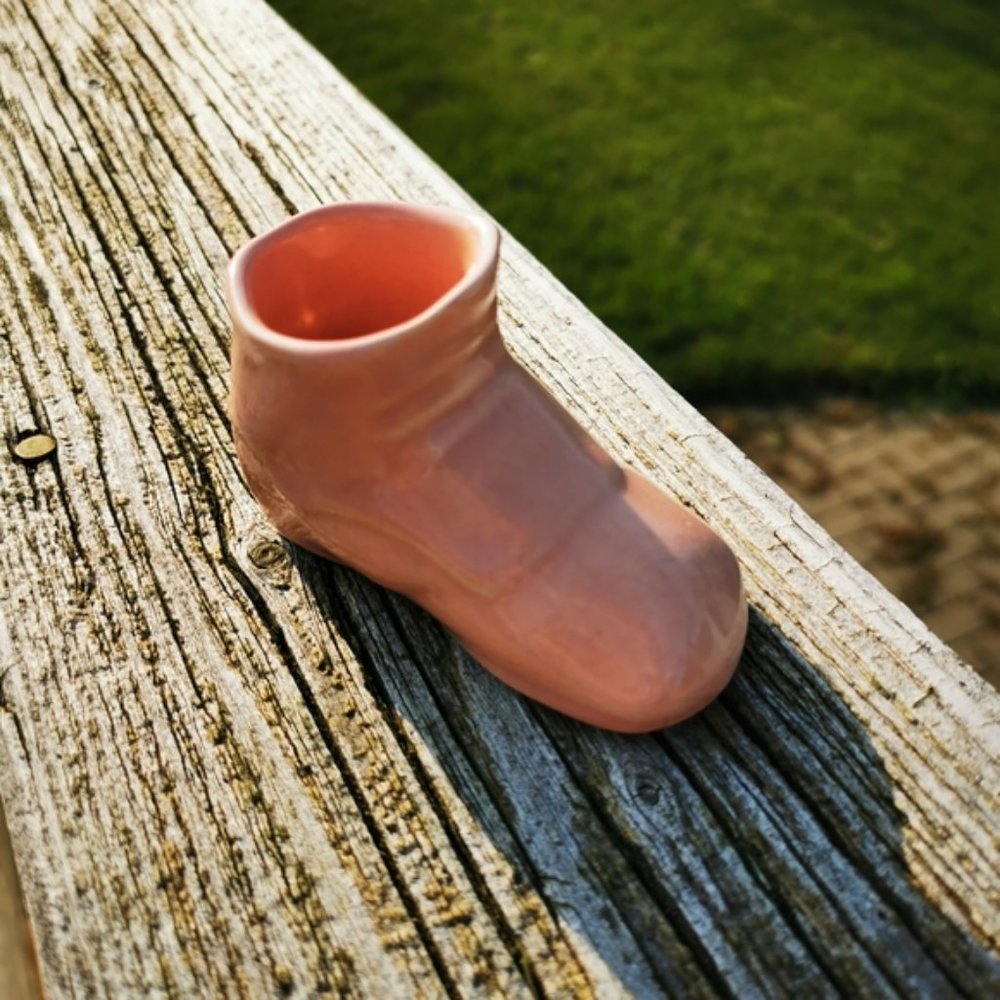 Vintage Porcelain Salmon Pink Baby Shoe Planter
